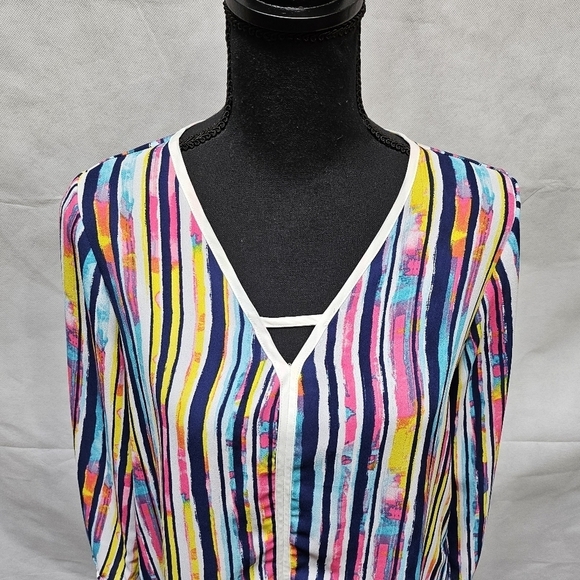 Signature Studio Stripped Pull Over Top Blue Pink 100% Polyester Sz S - Picture 2 of 8